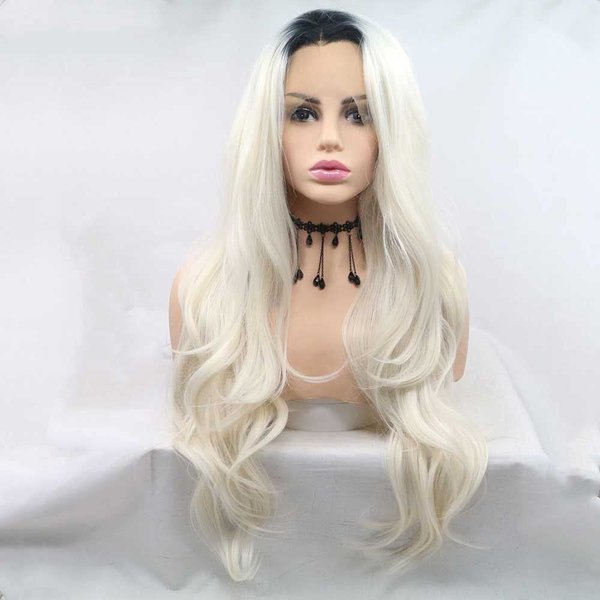 melody wig Synthetic Blonde Ombre Lace Front Wigs For Women Hair With Dark Roots Heat Resistant Fiber Long Wavy Wigs Ombre Lace Blonde Wigs
