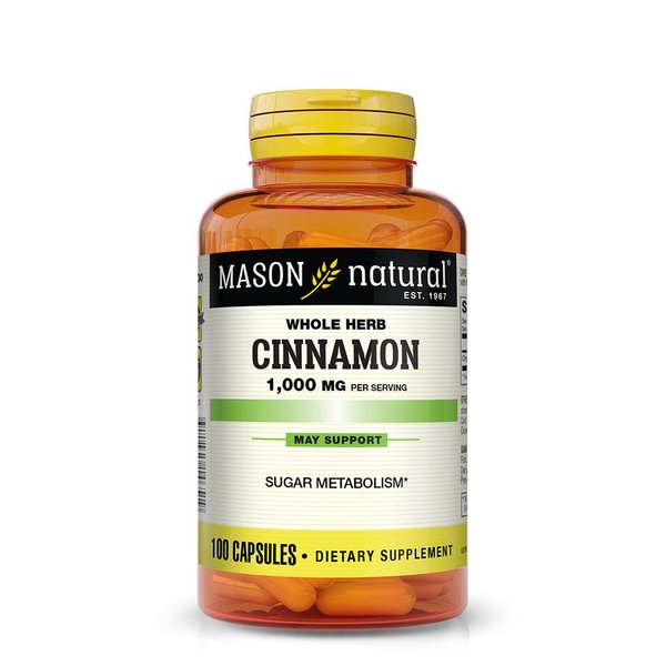 MASON NATURAL Cinnamon, 1000 mg, 100 Capsules (Pack of 3), Herbal Dietary Supplement