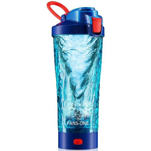 FANS-ONE Electric Protein Shaker Bottle, 24oz Lockable Electric Blender Cup, Tritan USB Rechargeable Protein Shake Mixer, Blender Shaker Cups for Protein Shakes, Blue