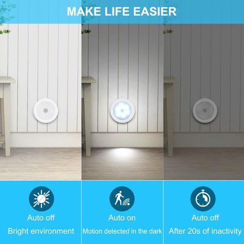 Mlambert 4 Pack Motion Sensor LED Night Light, Cordless Battery-Powered Stick-on Magnet Closet Lights, Safe Lights for Stairs, Cabinet, Cool White