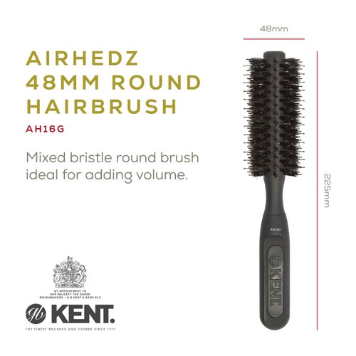 Kent AH16G AirHez Boar Bristle Round Brush for Blow Drying, Blow Dryer Brush Hair Brush for Curling, Adding Volume, and Root Lift in Short Hair, Boar Bristle Brush and Nylon Bristle Mix Blow Dry Brush