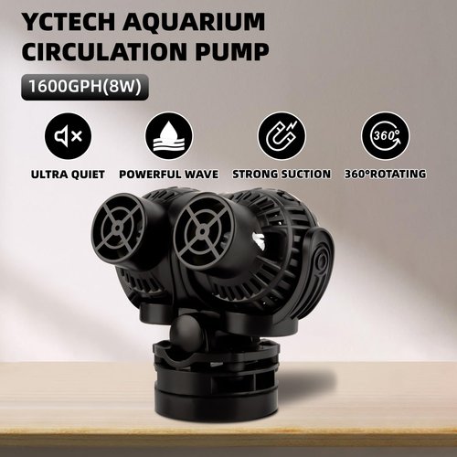 YCTECH Aquarium Wave Maker Pump: 8W 1600GPH 360°Adjustable Power Head Fish Tank Circulation Pump with Magnet Suction Base for Freshwater | Saltwater