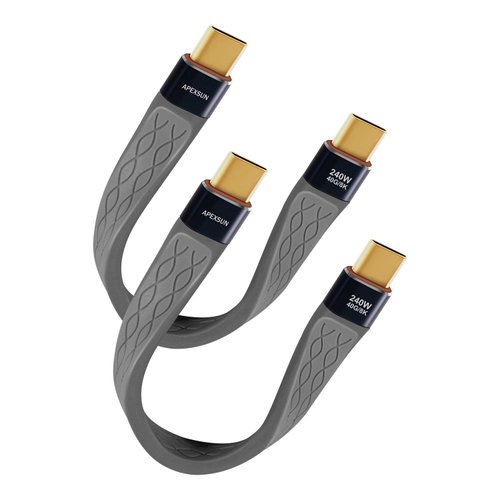 APEXSUN (2 Pack FPC 0.4FT USB C Cable，USB C to USB C Flexible Cable Support Thunderbolt 4/3,USB4,240W Charging,8K Display,40Gbps Data Transfer for External SSD, EGPU,Docking,MacBook,Pad, Phone