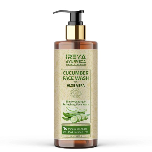 Ireya Ayurveda Cucumber Aloe Vera Face Wash 200ml (6.76oz) Face Wash for men and women Made With Cucumber extract & Aloe vera gel.Pure, Vegan, Natural, Cruelty Free