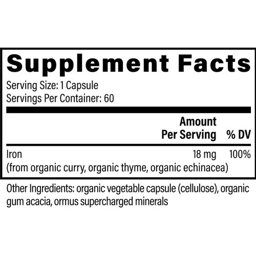 Global Healing Center Iron Supplement for Women and Men - Blood Builder Vitamin Capsules with Curry Plant Extract - Natural Energy to Combat Fatigue, Brain Health & Oxygen Level Support - 60 Pills