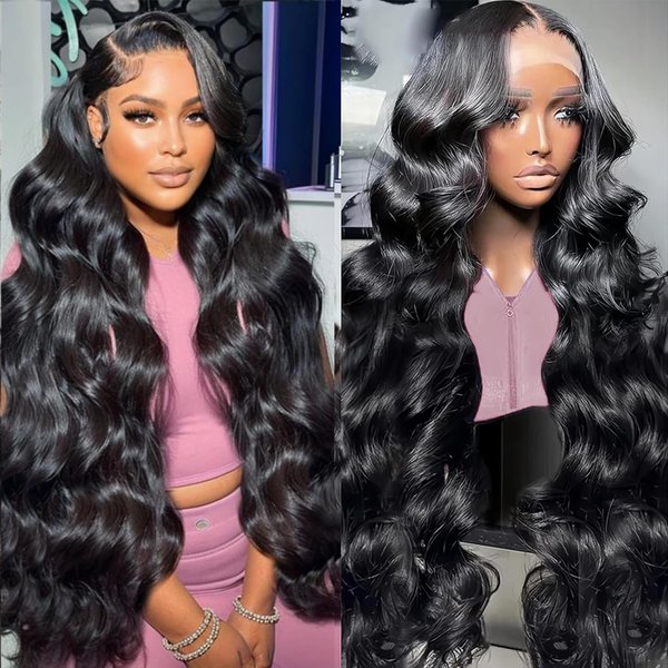 Drosuud 13x6 Lace Front Wigs Pre Plucked 180% Density 24 Inch Body Wave Lace Front Wigs HD Lace Frontal Wigs for Women Natural Black Color Glueless Wigs