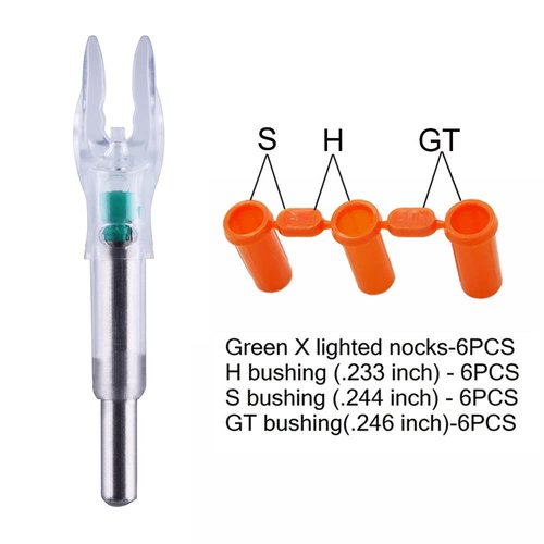 X Lighted Archery Nock for Arrows with .204".233".244".246" Inside Diameter, 6 PCS LED Nock with Screwdriver (Green, X/.204")