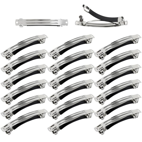 Cinaci 20 Pack 8cm/3" Simple Plain Blank DIY Caft Silver Metal French Hair Barrettes with Black Leather Cover Snap Hair Clips Clasps for Women Girls Teens Hair Accessories (3 Inch)
