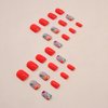 Acrylic Nails Press on，Press on Nails Short Square Fake Nails Red Glossy False Nails with Cute Flower Press ons Designs Artificial Nails Stick on Nails For Women Girls 24Pcs