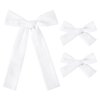 DEEKA White Cotton Linen Hair Bows 2 Sizes 5"&3.5" Soft Hair Bow set for Toddler Girls Long Ponytail Knot Bows Alligator Clip Hair Accessories for Little School Girls (White)