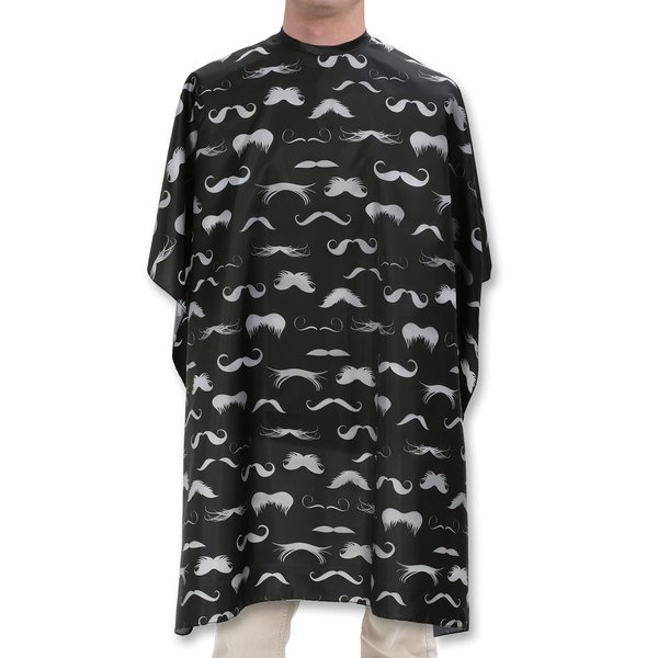 Hair Cutting Cape For Professional Barbers, Salons, and At Home Stylists Black with Gray Mustache With Adjustable Neck Hair Stylist and Barber Accessories for Men