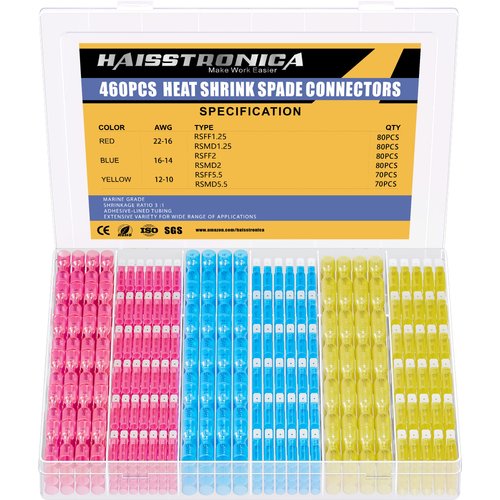 haisstronica 460PCS Heat Shrink Spade Connectors,AWG 22-10 Female and Male Wire Connectors,Quick Disconnect Spade terminlas