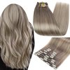 Full Shine Clip in Human Hair Thick Clip in Balayage Hair Extensions Clip in Human Hair Color 19A Ash Blonde Fading To Color 60 White Blonde 7 Pcs Clip in Remy Hair for Women 16 Inch