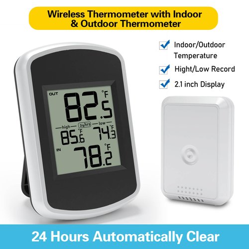 Urageuxy Wireless Indoor Outdoor Thermometer, Digital Inside and Outside Temperature Monitor for Greenhouse and Home Room, Fahrenheit Only