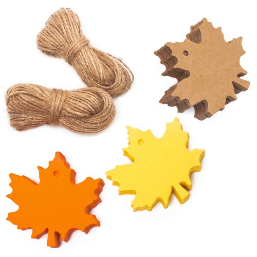 Whaline 150 Pcs Fall Gift Tags Maple Leaves Favor Paper Tags Favor with 131 Feet Natural Jute Twine for Autumn, Thanksgiving, Wedding, Craft Presents (3 Colors)