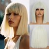 Amarlis Blonde Bob Wigs for Women, 12 Inch Platinum Blonde Bob Wig with Bangs Silky Soft Synthetic Fibers Wigs Hair for Cosplay Daily Party(12 Inch, Platinum Blonde)