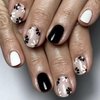 24Pcs Flowers Press on Nails Short Oval Black White Glossy Fake Nails with Design Reusable Spring Flower Acrylic Nails Supply Floral Design False Nails Stick On Nails for Women Girls KTAABTR Nails Set
