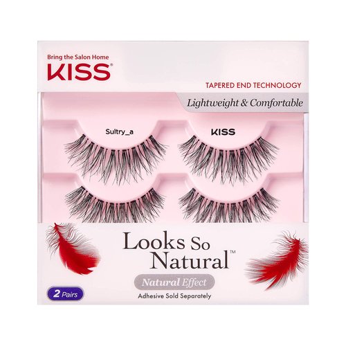 KISS Looks So Natural False Eyelashes Double Pack, Lightweight & Comfortable, Tapered End Technology, Reusable, Cruelty-Free, Contact Lens Friendly, Style 'Sultry', 2 Pairs Fake Eyelashes
