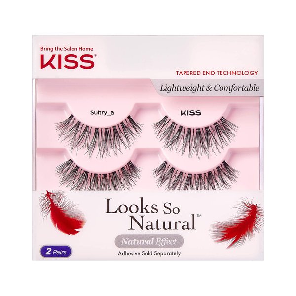KISS Looks So Natural False Eyelashes Double Pack, Lightweight & Comfortable, Tapered End Technology, Reusable, Cruelty-Free, Contact Lens Friendly, Style 'Sultry', 2 Pairs Fake Eyelashes