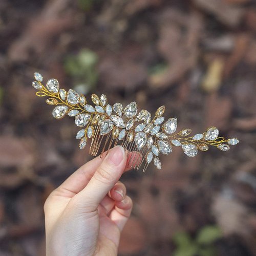 Yean Crystal Bride Wedding Hair Comb Gold Rhinestones Bridal Hair Piece Accessories for Women and Girls