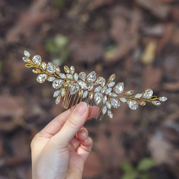 Yean Crystal Bride Wedding Hair Comb Gold Rhinestones Bridal Hair Piece Accessories for Women and Girls