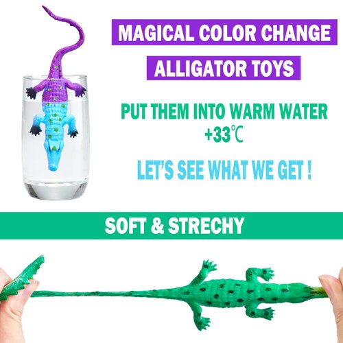 Color Changing Mold Free Bath Toys for Toddlers Kids, Color Change Alligator Toy Reptile Animal Toys (12 Pack), 6'' Stretchy Rubber Animals Crocodile Toy Water Table Toys Reptile Party Favors