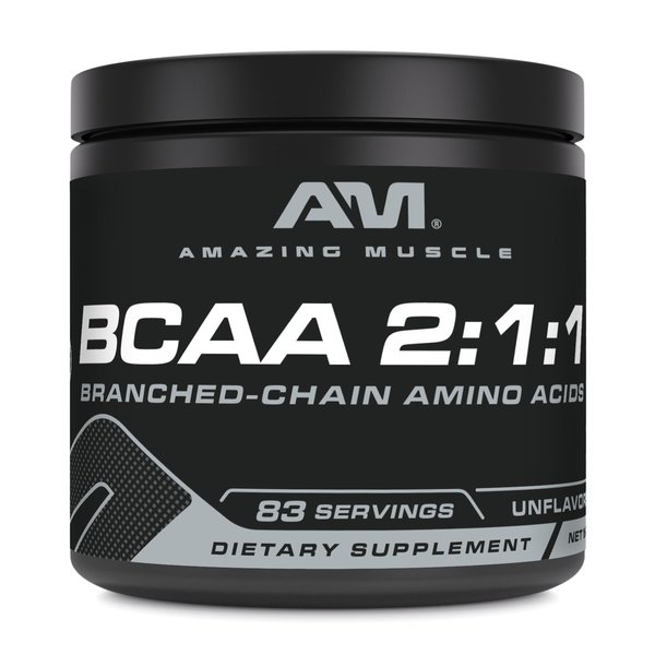 Amazing Muscle BCAA Amino Supplement | 2:1:1 Branched Chain Amino Acid Ratio | Net Weight 1.1lb | Non-GMO | Gluten-Free | Made in USA