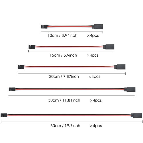 3-Pin RC Extension Cable Extension Cord Male to Famale Lead Extending Wire Set for Servo RC Planes Aircrafts and Cars System 5 Sizes 20PCS