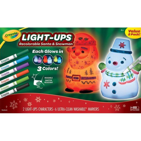 Crayola Light Ups Santa and Snowman Bundle, Recolorable Light Up Toy, Gift for Kids, 5, 6, 7, 8