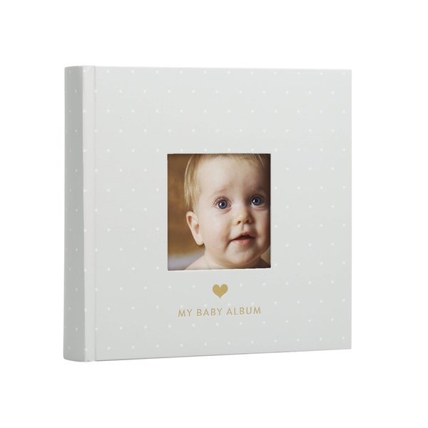 Pearhead Baby Photo Album, Keepsake Book for New and Expecting Parents, Gender-Neutral Baby Accessory, Ideal Gift for Baby Shower, Holds 200 Pictures, Gray and White Polka Dot