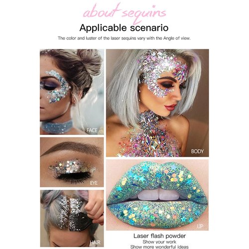 GL-Turelifes 30ml Sequins Chunky Glitter Liquid Eyeshadow Glitter Body Gel Festival Glitter Cosmetic Face Hair Nails Makeup Long Lasting Sparkling Easy to Apply, Easy to Remove (#08 Red)