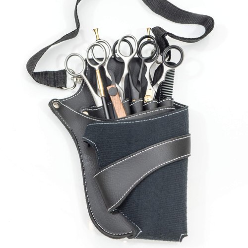 IKAS Hair Scissors Holster Barber Pouch Bag-IKAS- Waist Shoulder Belt for Hairdressers Salon Workers - PU Leather Shears Tool Case Bag Holder Black, Men & Women