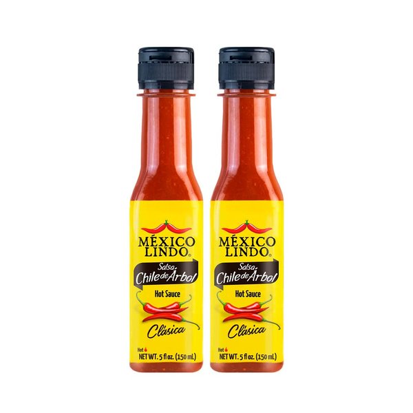 Mexico Lindo Chile de Arbol Hot Sauce Ingredients | 12,190 Scoville Level | Classic Flavor | 5 Fl Oz Bottles (Pack of 2)