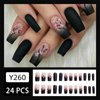 OHWODA Black Press on Nails Medium Square Fake Nails Pink Flowers Acrylic Glue on Nails Full Cover Glossy Nails Press ons Medium Length Stick on Nails Winter Artificial Nails for Women Girls - 24Pcs