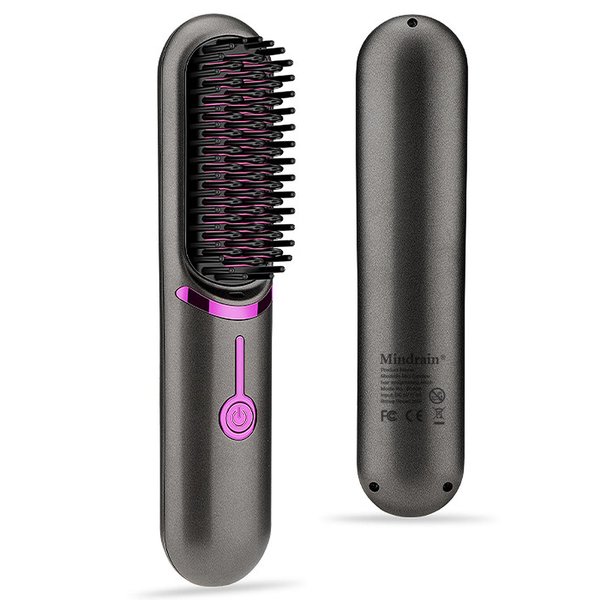 Mindrain Mini Cordless Hair Straightener Brush, Portable Straightening Brush, Only 230g, Lightweight to Carry Out, 5200mAh, USB Rechargeable, Anti-Scald, Gifts for Women, lovers or friends. (Black)