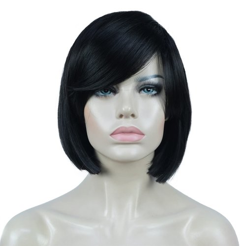 Aimole 8" Short Straight Bob Wigs with Cute Bangs Women Hair Natural Synthetic Wig(2 Darkest Brown)