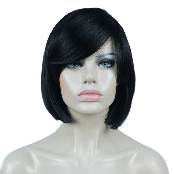 Aimole 8" Short Straight Bob Wigs with Cute Bangs Women Hair Natural Synthetic Wig(2 Darkest Brown)