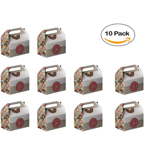 Hammont Paper Treat Boxes - (10 Pack) - Party Favors Treat Container Cookie Boxes Cute Designs Perfect for Parties and Celebrations 6.25" x 3.75" x 3.5" (Sweet Donuts)
