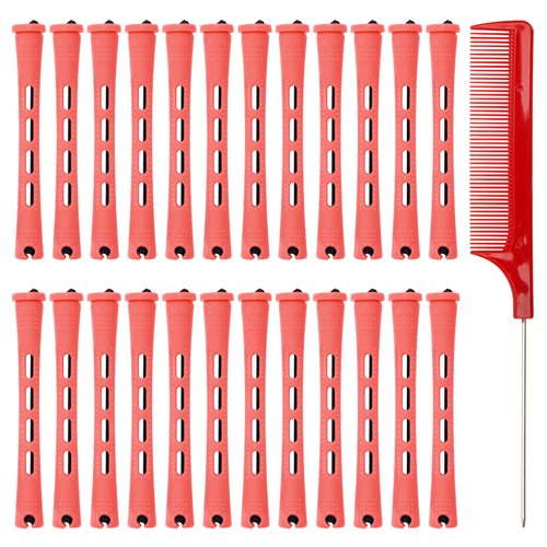 60PCS Hair Perm Rods Set Coolrunner Cold Wave Curlers Perming Rods Plastic Curler Perm Rods with Steel Pintail Comb, DIY Hair Curler Styling Tools for Hairdressing Hair (0.9cm, Blue) (0.9CM) (Red)