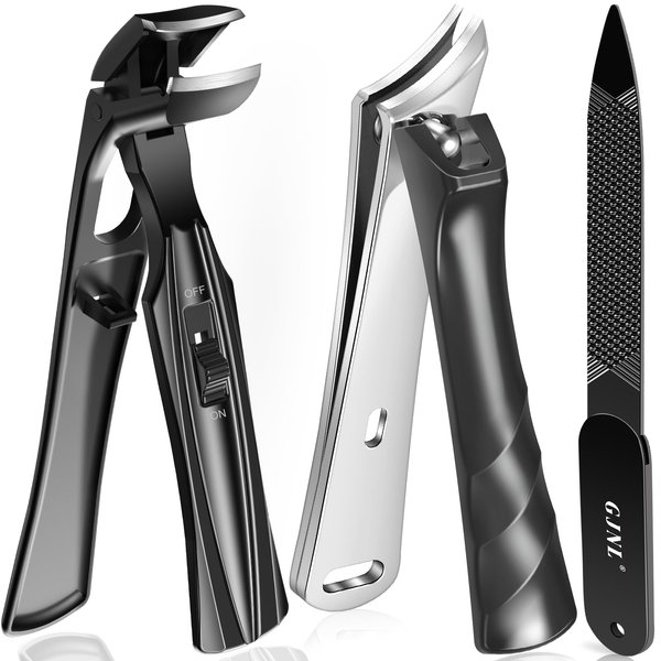 2024 New Nail Clippers for Men Thick Nails - GJNL Angled Head Toenail Clipper with Catcher for Seniors, Sharp Ingrown Fingernail Clipper&Toe Nail Clipper with Slanted Curved Blade - Black