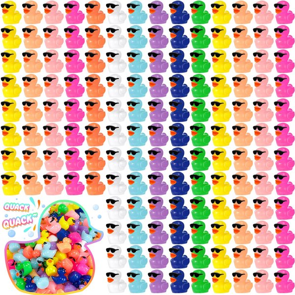 Qunclay Mini Resin Duck with Sunglasses Tiny Ducks Bulk Tiny Colorful Duck Figures Miniature Dollhouse Accessories DIY Craft Toys for Birthday Gift Micro Fairy Landscape Aquarium Potted (150 Pcs)