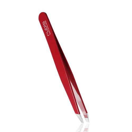 Rubis Hair Tweezers with Classic Slanted Tweezer Tip | Stainless Steel Tweezers for Plucking Eyebrows, Hairs, Moustache Hairs, and More | Perfectly Sculpted Eyebrows Every Time (red)