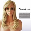 Auflaund Natural Ombre Blonde Curly Wigs Shoulder Length Long Wavy Blonde Hair Wigs With Darker Root For Women + Wig Cap