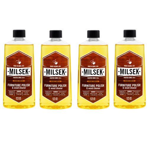 Milsek Furniture Polish and Wood Cleaner with Lemon Oil - Multipurpose Solution for Home Improvement from Hardwood Floors to Kitchen Cabinets - 12 Fl Oz (Pack of 4)