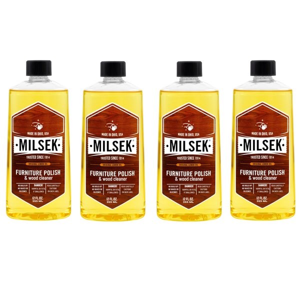 Milsek Furniture Polish and Wood Cleaner with Lemon Oil - Multipurpose Solution for Home Improvement from Hardwood Floors to Kitchen Cabinets - 12 Fl Oz (Pack of 4)