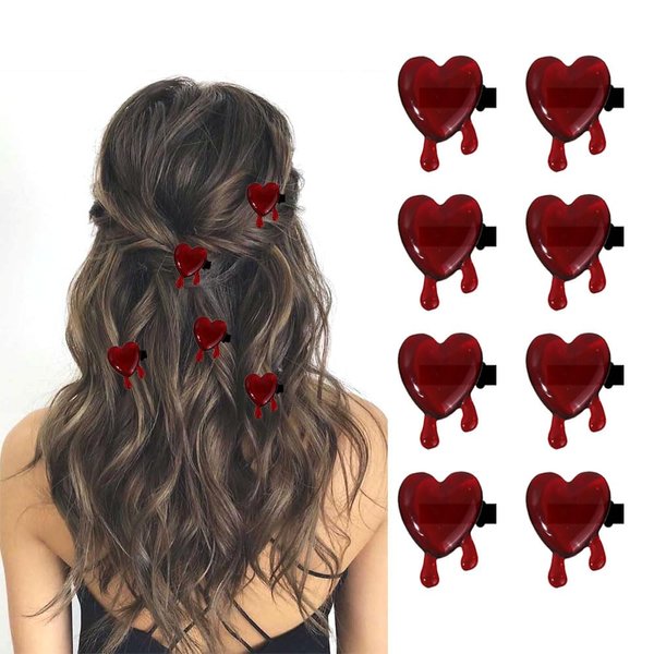 8 Pcs Red Love Shape Alligator Clips Mini 0.79in(2cm) Hair Clips Sweet Party Festivals Hair Accessories MGPFERD
