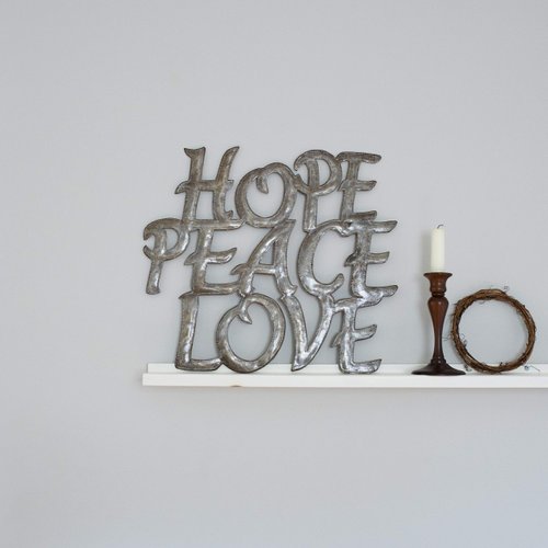Vineworks Fair Trade Hope, Peace, Love Steel Metal Drum Art from Haiti