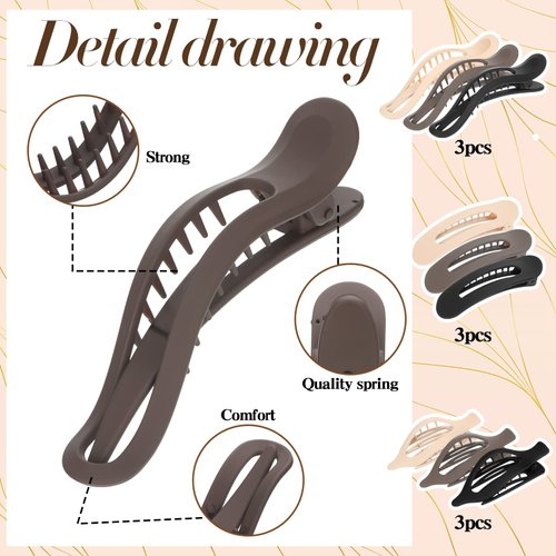 Yinder 9 Pcs Alligator Hair Clips Oval French Barrette Flat Claw Clips Duckbill Sectioning Hair Accessories for Women Jumbo Jaw Hair Clips for Styling Hair Clamps Barrettes for Gifts(Fresh Color)