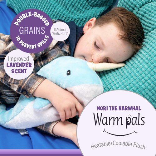 Warm Pals - Nori The Narwhal - 1.5lbs - Cozy Microwavable Lavender Scented Plush Toys - Heated Stuffed Animal - Heatable Coolable Bedtime Comfort Plushie
