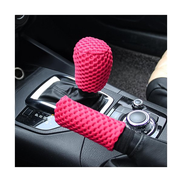 AUCELI 2 Pack Car Gear Shift Knob Cover & Handbrake Cover, Automotive Anti-Slip Breathable Comfortable Handbrake Gear Shift Protector, Vehicle Interior Accessories for SUV Truck RV (Rose Red)